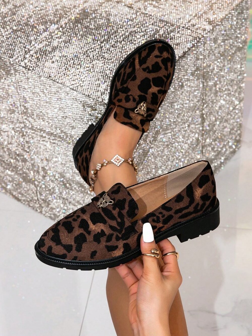Multicolor leopard print Business Casual Women's Classic Slip on Flat Loafers